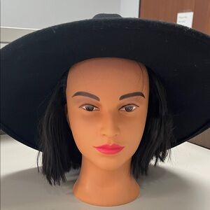 Chic Black Boho Wide-Brim Hat with ribbon band one size / preowned